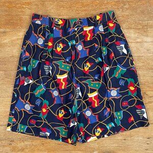 Vintage Nautical High Waist Shorts Wide Legs Flag Rope Nautical Print Size Small
